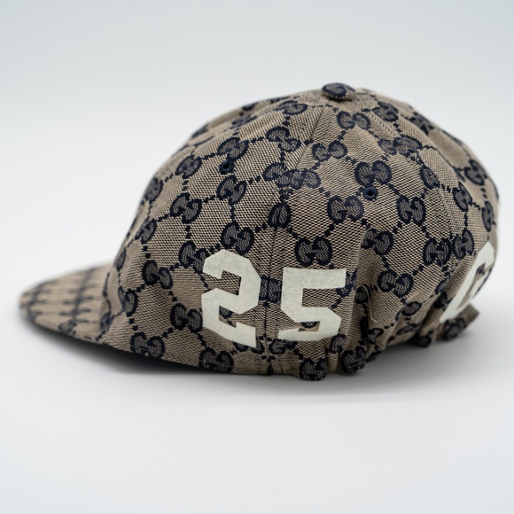 GUCCI GG Logo 25 Patch Jacquard Cotton Canvas Baseball Cap  size S 57cm Gucci GG Print Baseball Cap Hat Grey logo 25